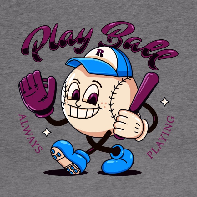 Play Ball, a cartoon illustration of a baseball mascot by Vyndesign